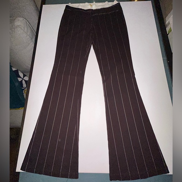 Y2K Brown Flare Leg Pants White Stripes Medium - Picture 3 of 13
